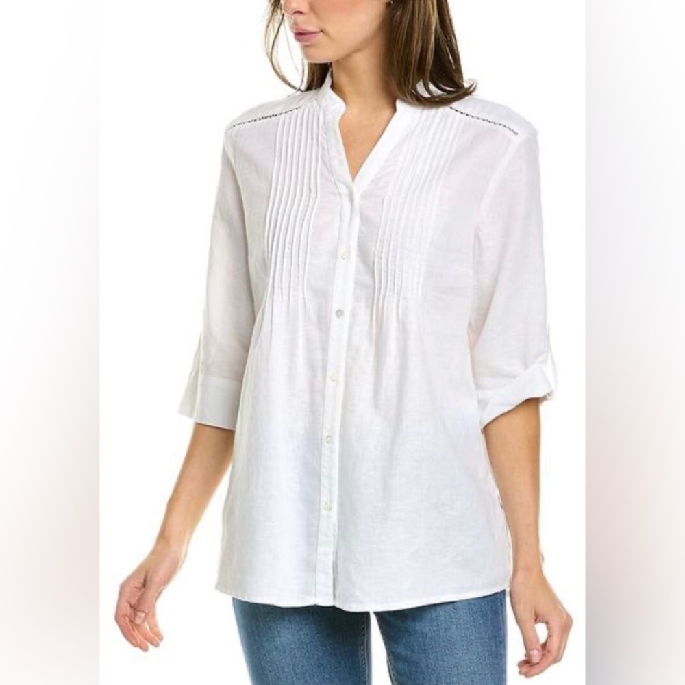 NWT J. McLaughlin Riviera Linen Blend White Blouse Top size Large